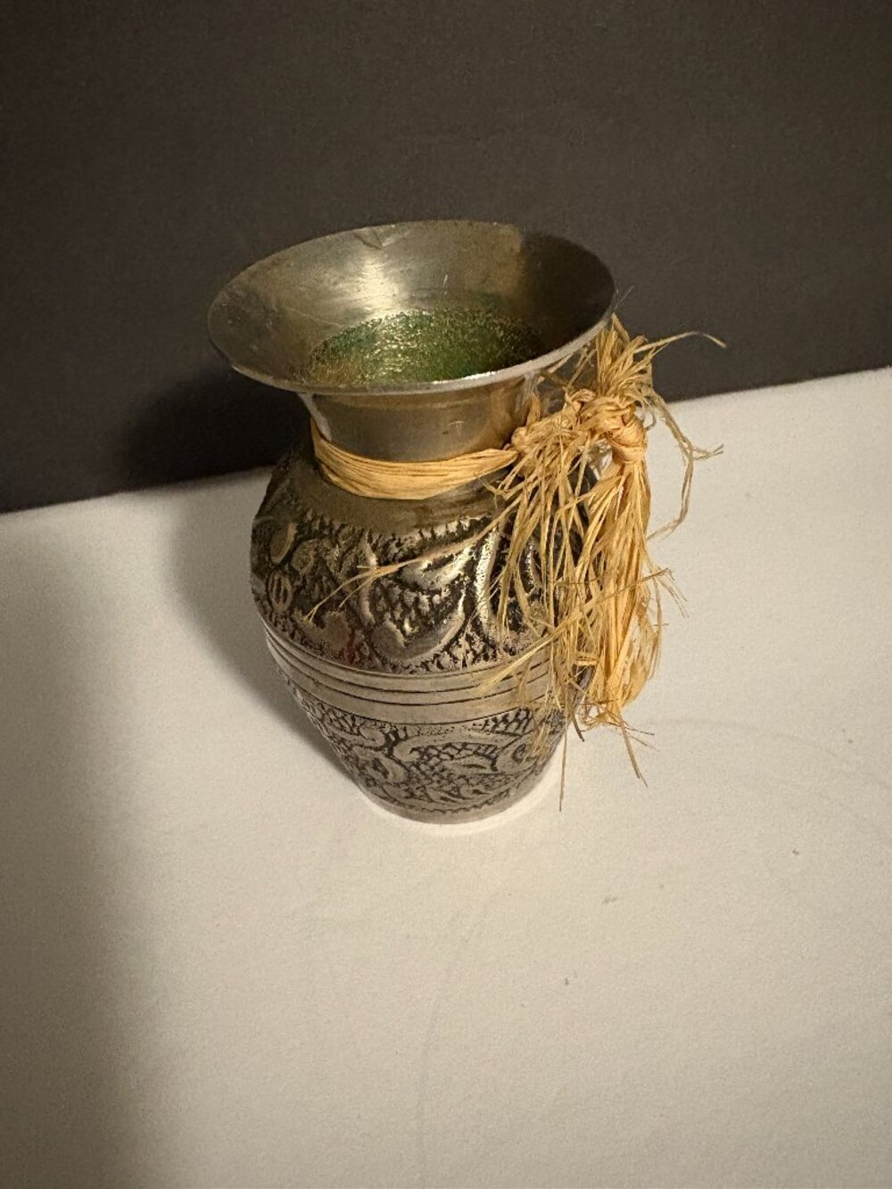 Vintage Silver-Plated Metal Mini 3" Vase w/Floral Engravings